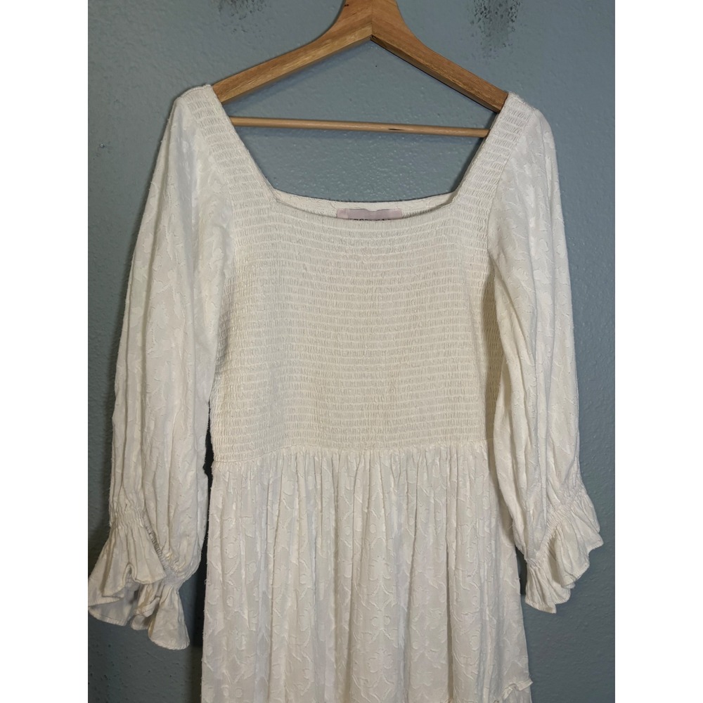 JessaKae Carefree White Cotton Midi Dress Smocked Size Medium - Picture 4 of 9
